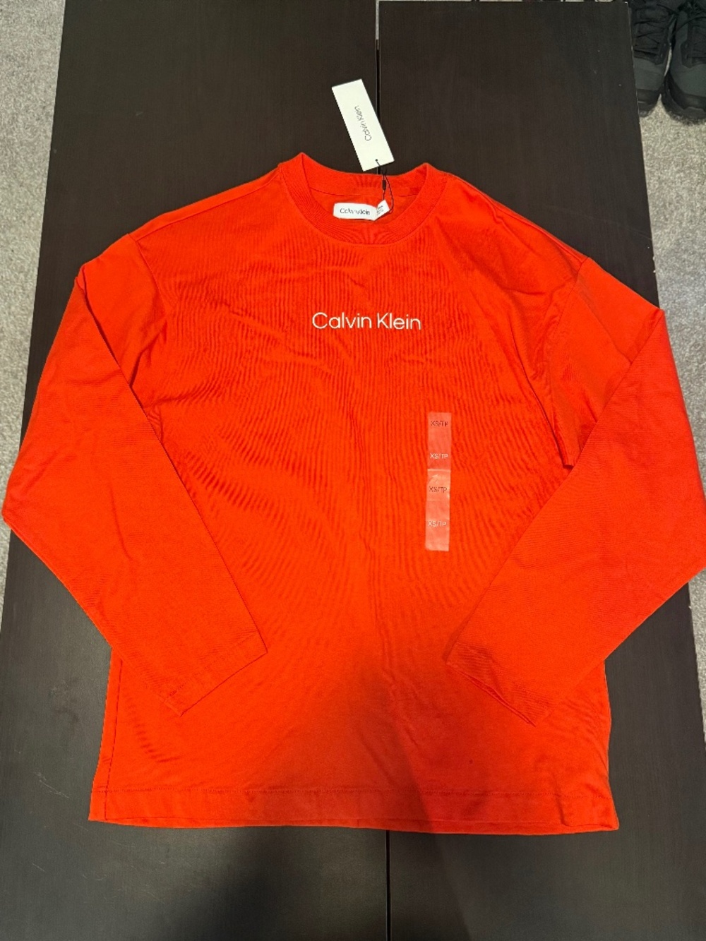 Men's Orange Calvin Klein Long Sleeve Oversized T-shirt XS